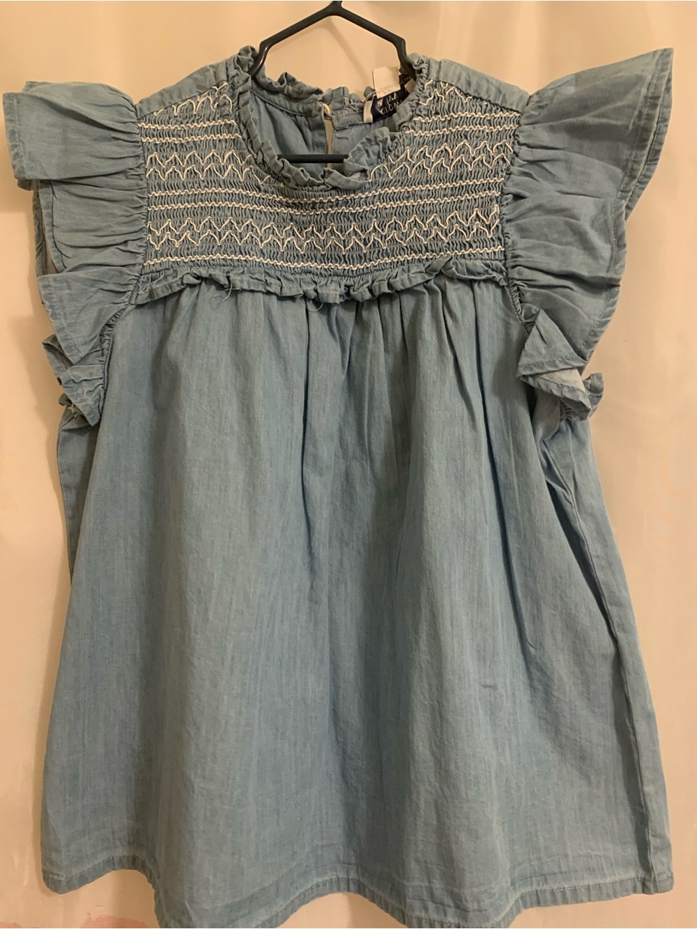 Light Blue Smocked Ruffle Sleeve Girls' Dress